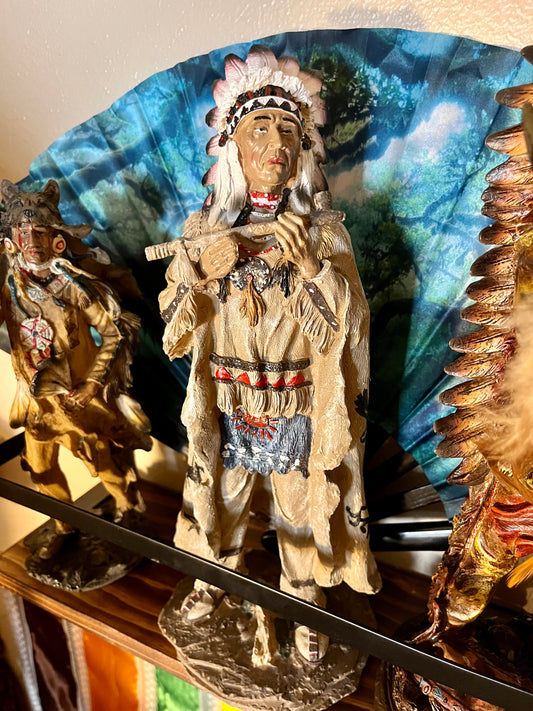 White feathered native american statue 12''