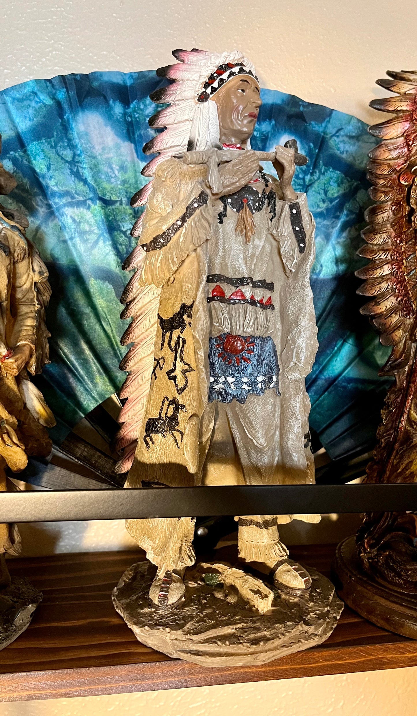 White feathered native american statue 12''