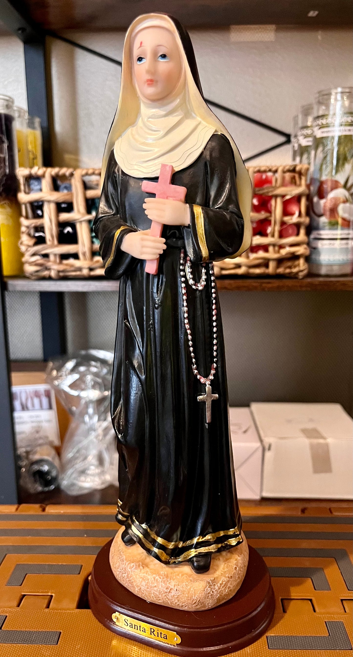 Santa Rita resin statue 12"