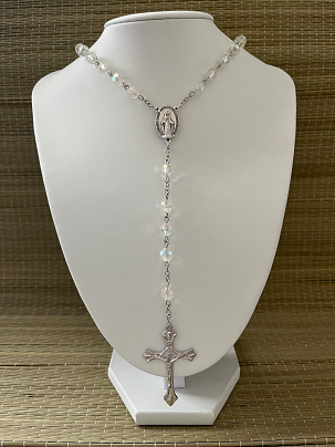 Clear Beads Rosary- Large Cross/Rosario de cuentas transparentes - Cruz grande