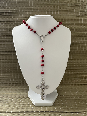 Red Rose Scented Rosary-Large Cross/Rosario Perfumado Rosa Roja-Cruz Grande