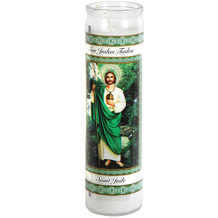 St. Jude Glass Candle/Vela de San Judas Tadeo 8"