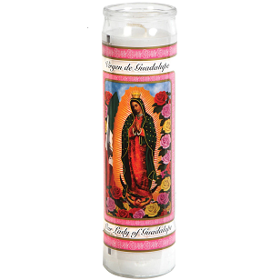 Glass Candle-Our lady of Guadalupe/ Vela de la Virgen De Guadalupe 8"